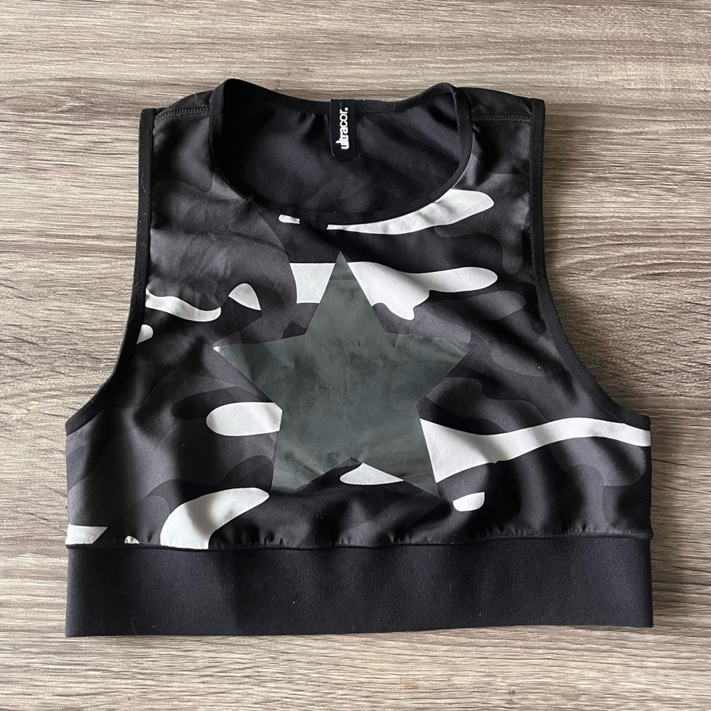 Ultracor knockout black camo star cropped tank/ sports bra top